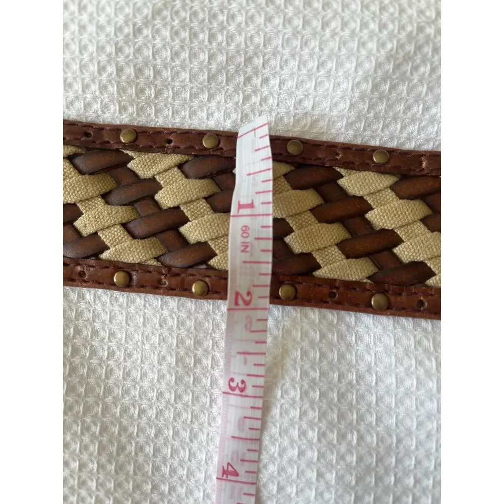Leather and Canvas Woven‎ Belt Size Large Brown/Tan Preppy Spring Casual